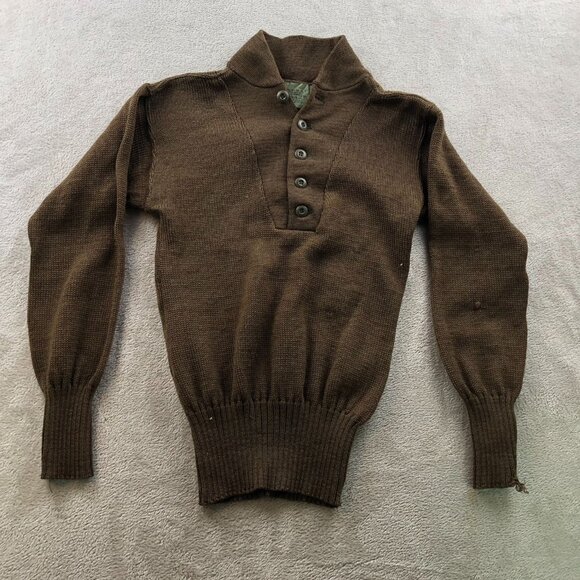 Sebo Knitwear Men's Commando Sweater Medium 100% Wool Brown Rib Knit Henley - Picture 11 of 14